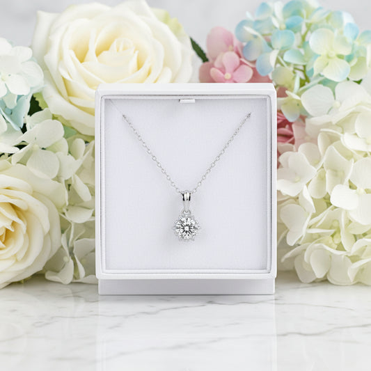 European Shining Star 1 Carat Moissanite Diamond Pendant set in 18K White Gold Plated 925 Silver (GRA)