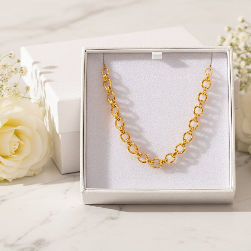 Modern European Geometric Chain INS-Style Necklace and Bracelet set in 18K Gold Plating Capella Reya pic 5