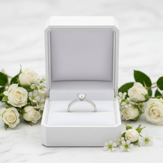 European Four-Claw Solitaire Ring 2 Carat Moissanite Diamond set in 18K White Gold Plated 925 Silver (GRA)