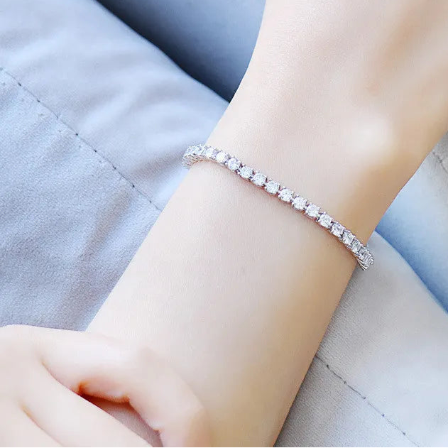 Italian Full Row 0.5 Carat Natural Zircon Gemstone Bracelet set in 18K White Gold 925 Silver Capella Jewellery