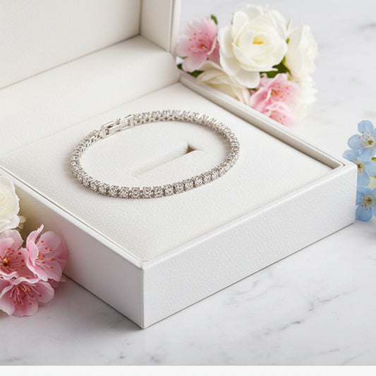 Italian Full Row 0.5 Carat Natural Zircon Gemstone Bracelet set in 18K White Gold 925 Silver