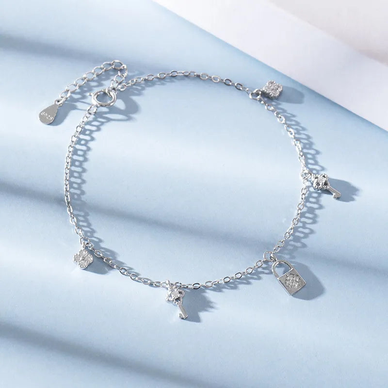 European Lock & Key Design Natural Inlay Zircon Gemstone Bracelet set in Platinum Plated 925 Silver Capella Jewellery