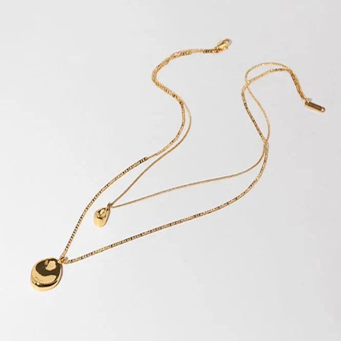 Modern Italian Irregular Pendent Design Double-layer Necklace set in 18K Gold Plating Capella Reya pic 8