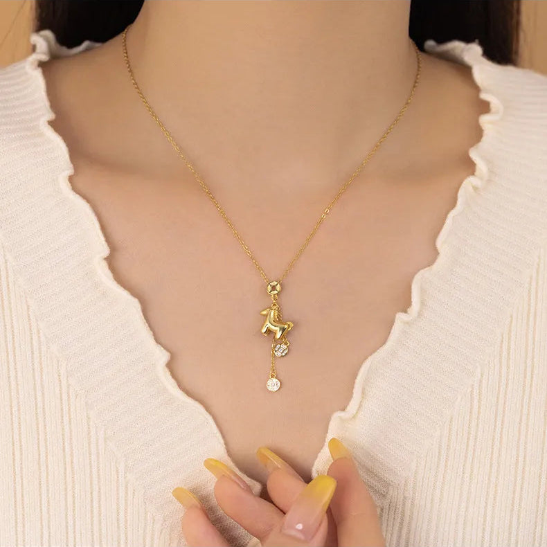 Italian Lucky Pony Natural Zircon Gemstone Necklace set in 18K Gold Plated 925 Sterling Silver Capella Reya pic 8