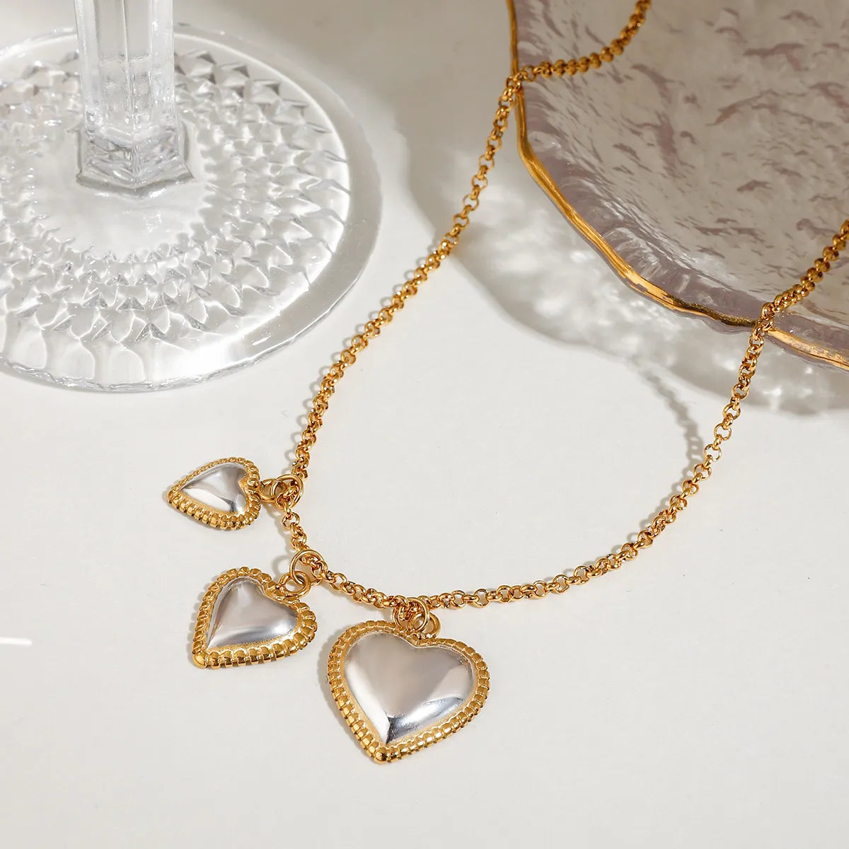 Italian Three Hearts Inspired Threaded Pendant Necklace set in 18K Gold Plating Capella Reya pic 9
