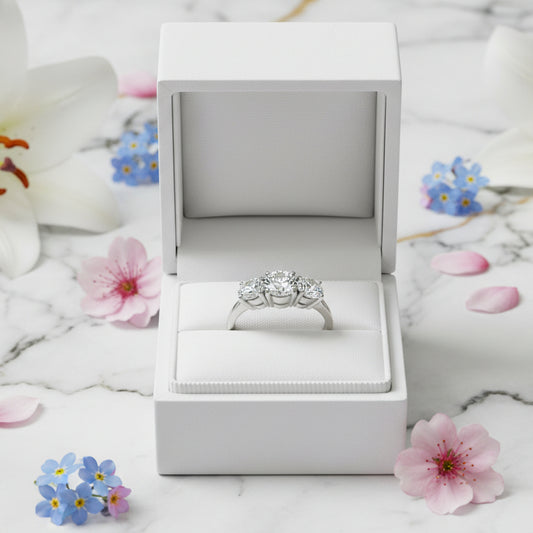 Italian Three In A Row Design 2.6 Carat Moissanite Diamond Ring set in 18K White Gold Plated 925 Silver (GRA)