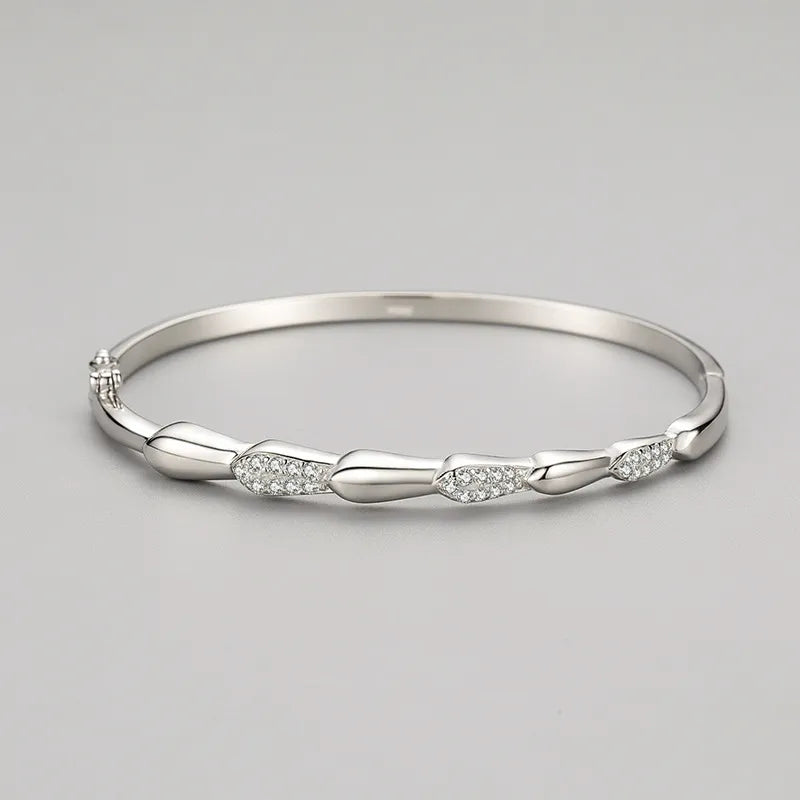 Italian Modern Bangle Pavé Natural Zircon Gemstone Bracelet in 18K White Gold Plated 925 Silver Capella Jewellery