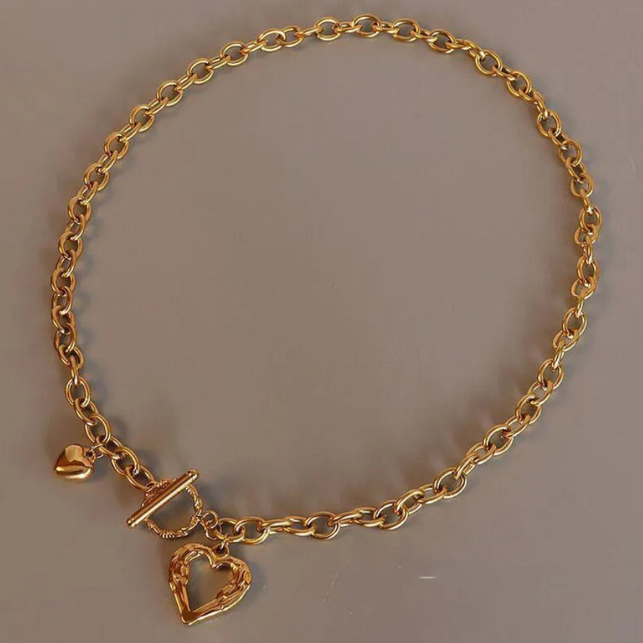 N0.2 French Chic Amore Peach Love Heart Design Pendent set in 18K Gold Plated Necklace