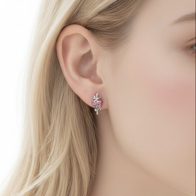 Silver Dipped Strawberry Enamel Earrings set in 18K White Gold Plated 925 Sterling Silver Capella Reya pic 6