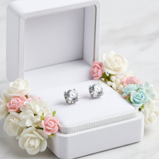 Italian Bull Head Design 2 Carat Moissanite Earrings set in Platinum Plated 925 Silver (GRA) Capella Reya in a box