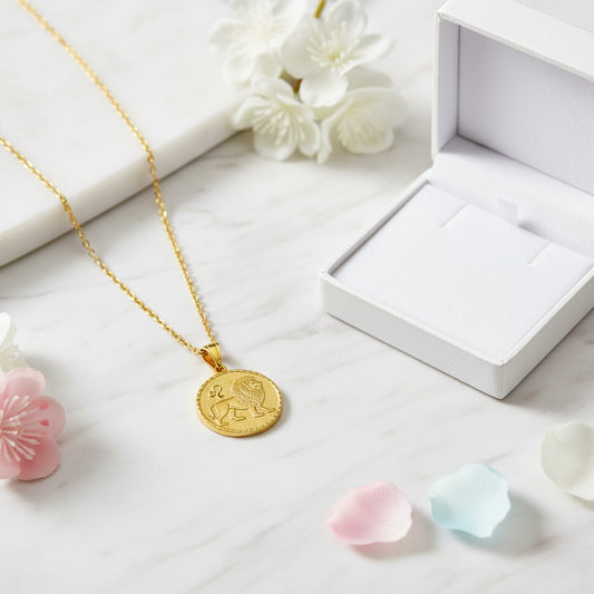 Italian Design Zodiac Sign 18K Gold Roman Coin Pendent Necklace set in 18K Gold Plating