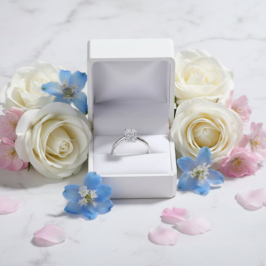 Italian Emerald Cut Solitaire 1 Carat Moissanite Diamond Ring set in Platinum Plated 925 Silver (GRA)