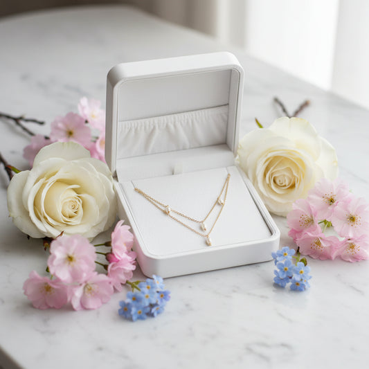 Elegant Italian Design Real Natural Pearl Double Layer Twin Necklace set in 18K Gold Plating
