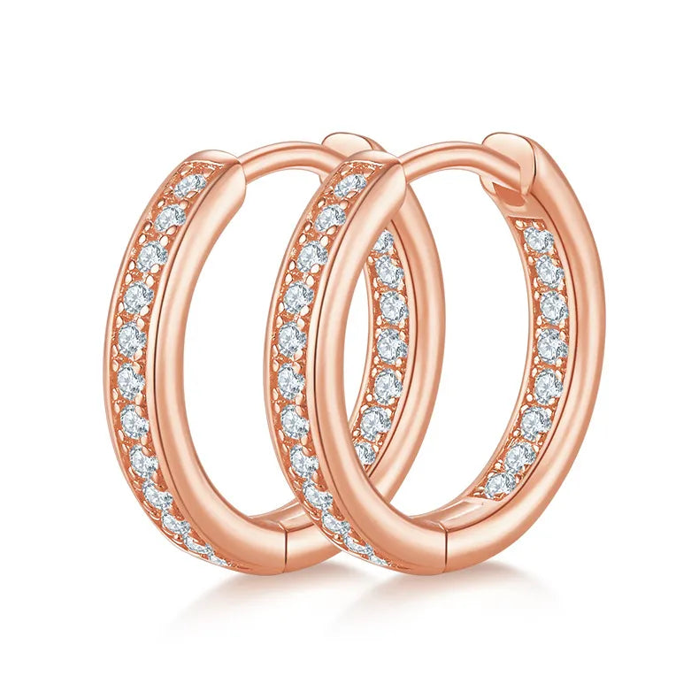 Linear Row European Inspired Hoop Micro Moissanite Earrings set in 18K Gold Plated 925 Silver Capella Reya rose gold main