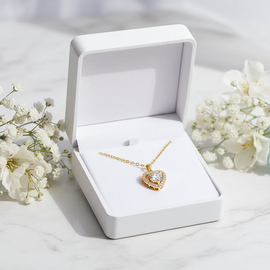 Italian Clavicle Heart 1 Carat Moissanite Diamond Pendant set in 18K Gold Plated 925 Sterling Silver (GRA)