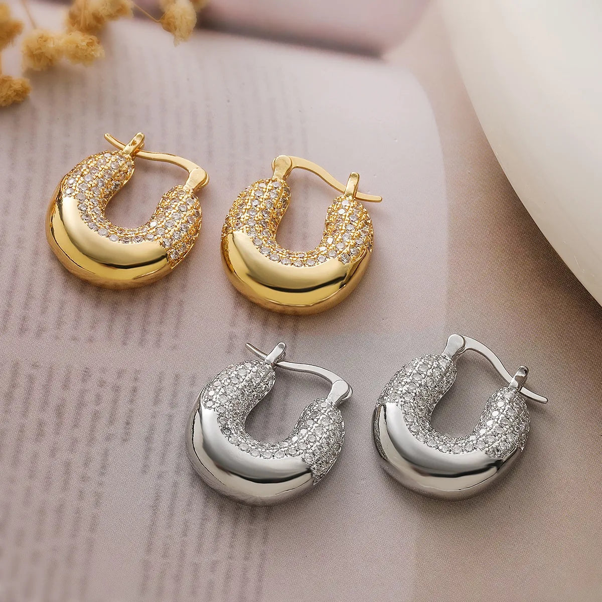 Classic European Light Micro Inlay Luxury Natural Zircon Geometric Earrings set in 18K Gold Plating Capella Jewellery