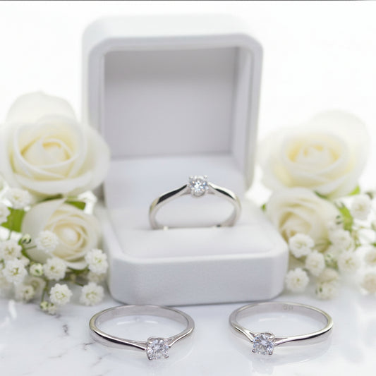 Italian Inspired Solitaire Ring 0.3 Carat Moissanite Diamond in Platinum Plated 925 Sterling Silver (GRA)