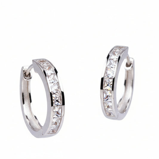 Modern Italian Inspired Hoop Natural Zircon Gemstone Earrings set in 18K Gold Plated 925 Sterling Silver