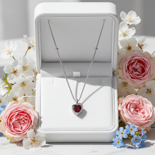 Italian Red Heart Natural Zircon Pendant Necklace set in 18K Gold Plated 925 Sterling Silver Capella Reya pic 2