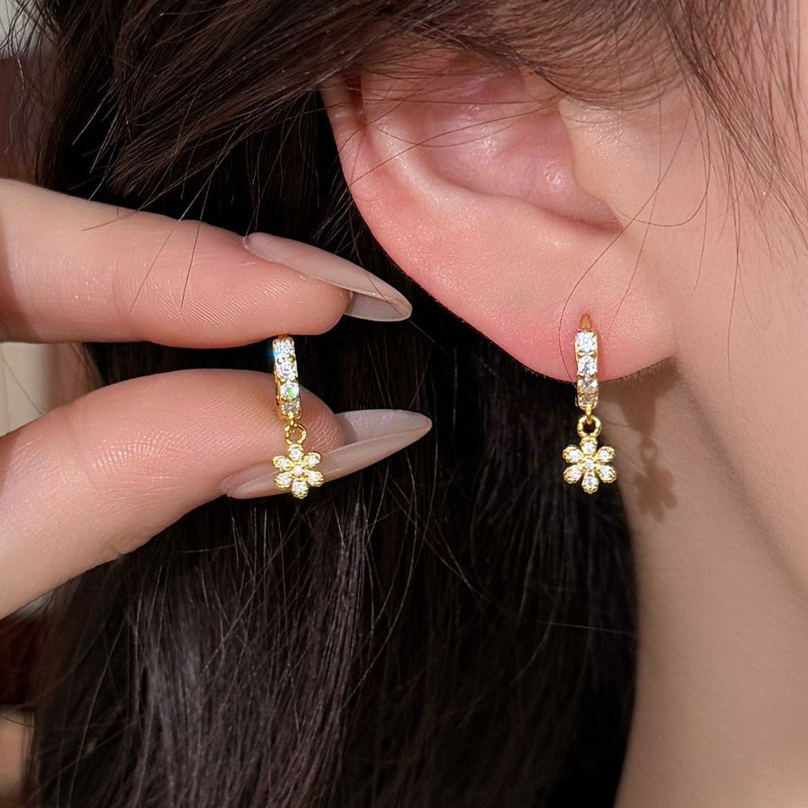 Italian Zircon Flowers Design Micro Natural Zircon Gemstone Earrings set in Platinum Plated 925 Silver Capella Reya pic 10
