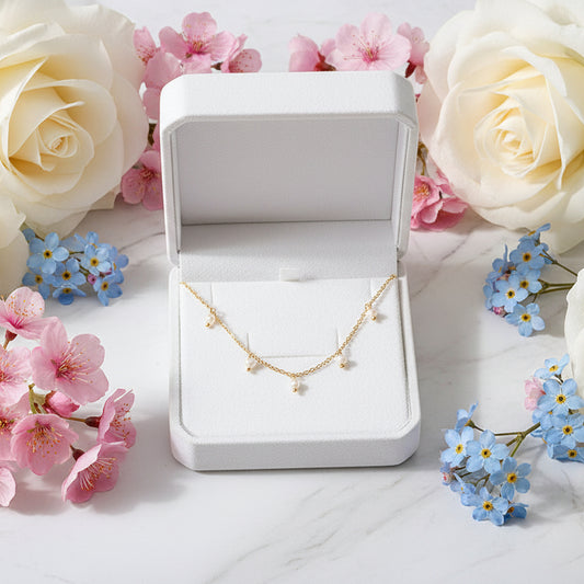 Elegant Italian Design Imitation Pearl Tassel Necklace set in 18K Gold Plating