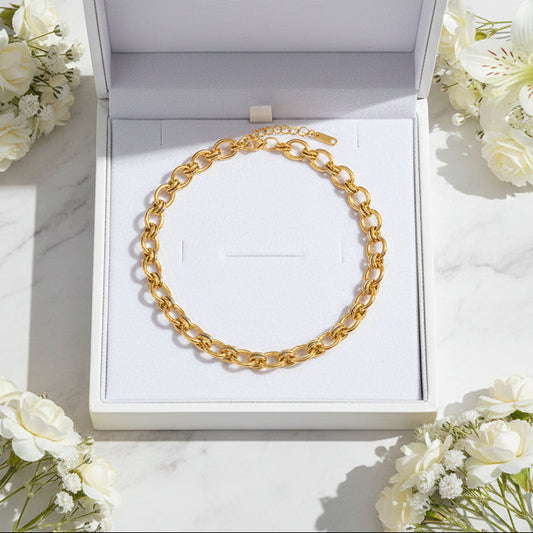 Modern European Geometric Chain INS-Style Necklace and Bracelet set in 18K Gold Plating Capella Reya pic 10