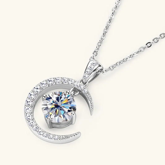 Crescent Moon & Star 2.3 Carat Moissanite Necklace set in 18K White Gold Plated 925 Silver (GRA) Capella Reya pic 7