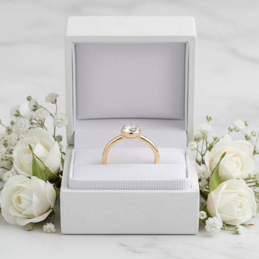 Classic French Round Solitaire 1 Carat Moissanite Diamond Ring set in Platinum Plated 925 Silver (GRA)