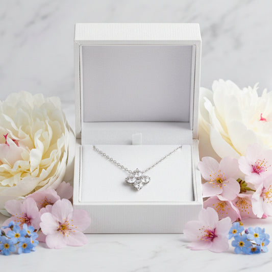 Four Leaf Clover Design 0.5 Carat Moissanite Necklace set in 18K White Gold 925 Silver (GRA)