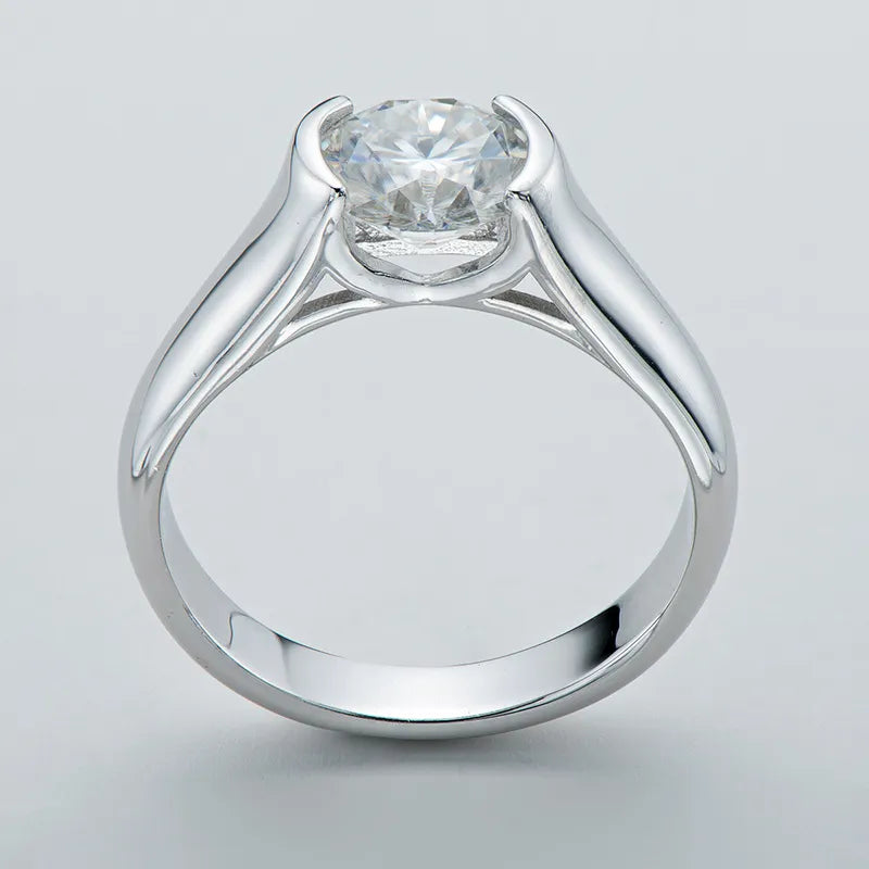Italian Elegant Round Solitaire 2 Carat Moissanite Ring set in 18K White Gold Plated 925 Silver (GRA) Capella Jewellery