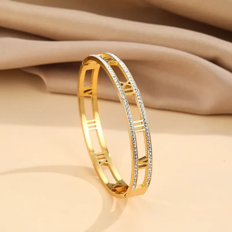 Italian Roman Numerals Micro-Inlay Natural Zircon Gemstone Bracelet set in 18K Gold Plating Capella Jewellery
