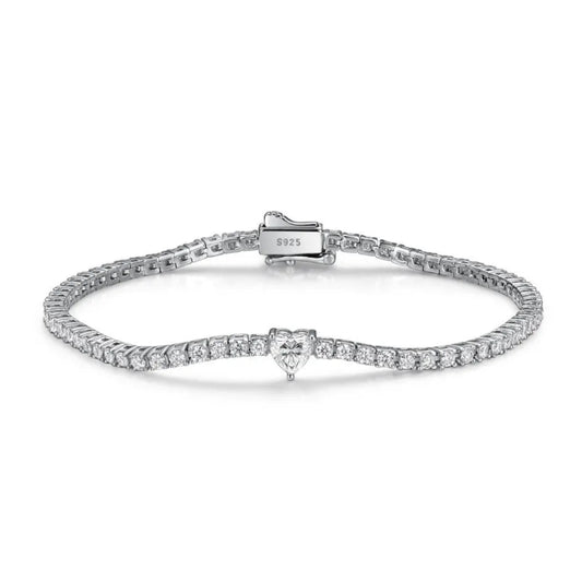 French Heart 0.5ct Full 2mm Moissanite Diamonds Bracelet set in 18K White Gold Plated 925 Silver (GRA)