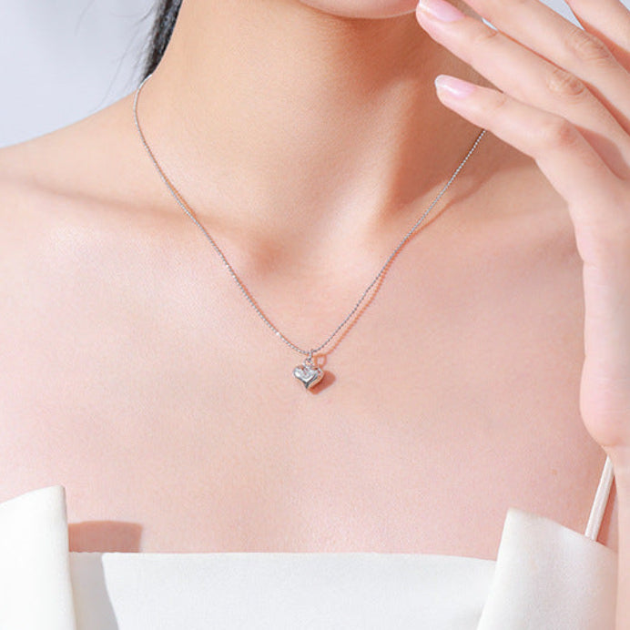 Elegant Love Heart Design Silver Pendant Bead Necklace Set in 18K White Gold Plated 925 Silver Capella Reya pic 6