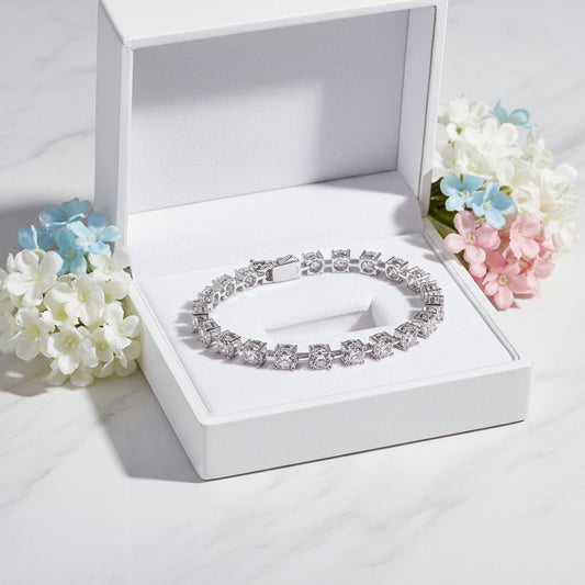 French Time Bracelet Row Of 1 Carat Moissanite Diamonds set in 18K White Gold Plated 925 Silver (GRA)