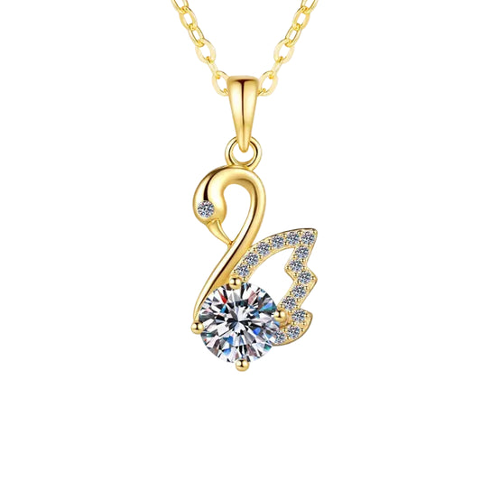Elegant Swan 1 Carat Moissanite Necklace set in 18K White Gold Plated 925 Silver (GRA) Capella Reya pic 2