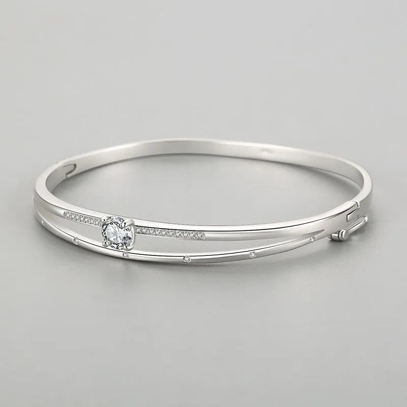 French Double Layer Solitaire Natural Zircon Gemstone Bracelet set in Platinum Plated 925 Silver Capella Jewellery