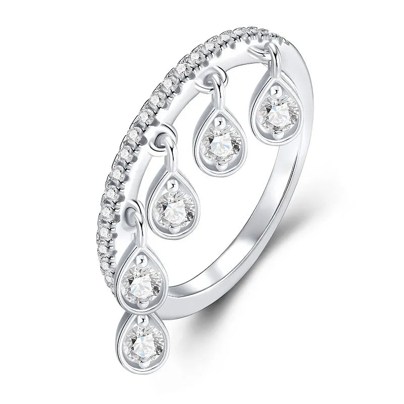 French Crown Inspired Tassel Pavé 0.5 Carat Moissanite Ring set in 18K White Gold Plated 925 Silver (GRA) Capella Jewellery