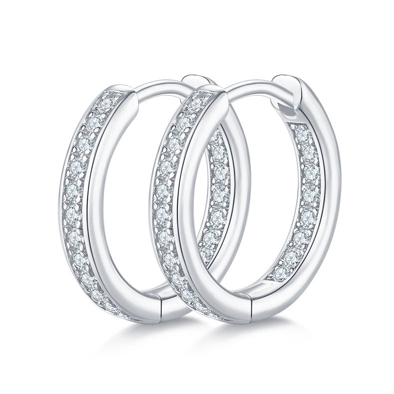 Linear Row Hoop Earrings Micro Moissanite Diamond set in 18K Gold Plated 925 Silver