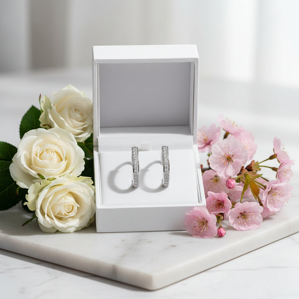 Linear Row Hoop Earrings Micro Moissanite Diamond set in 18K Gold Plated 925 Silver