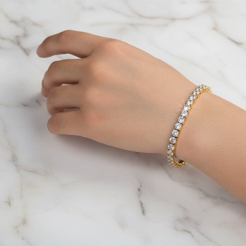 French Full Pavé (2mm) Natural Zircon Gemstone Tennis Bracelet set in 18K Gold Plating Capella Jewellery