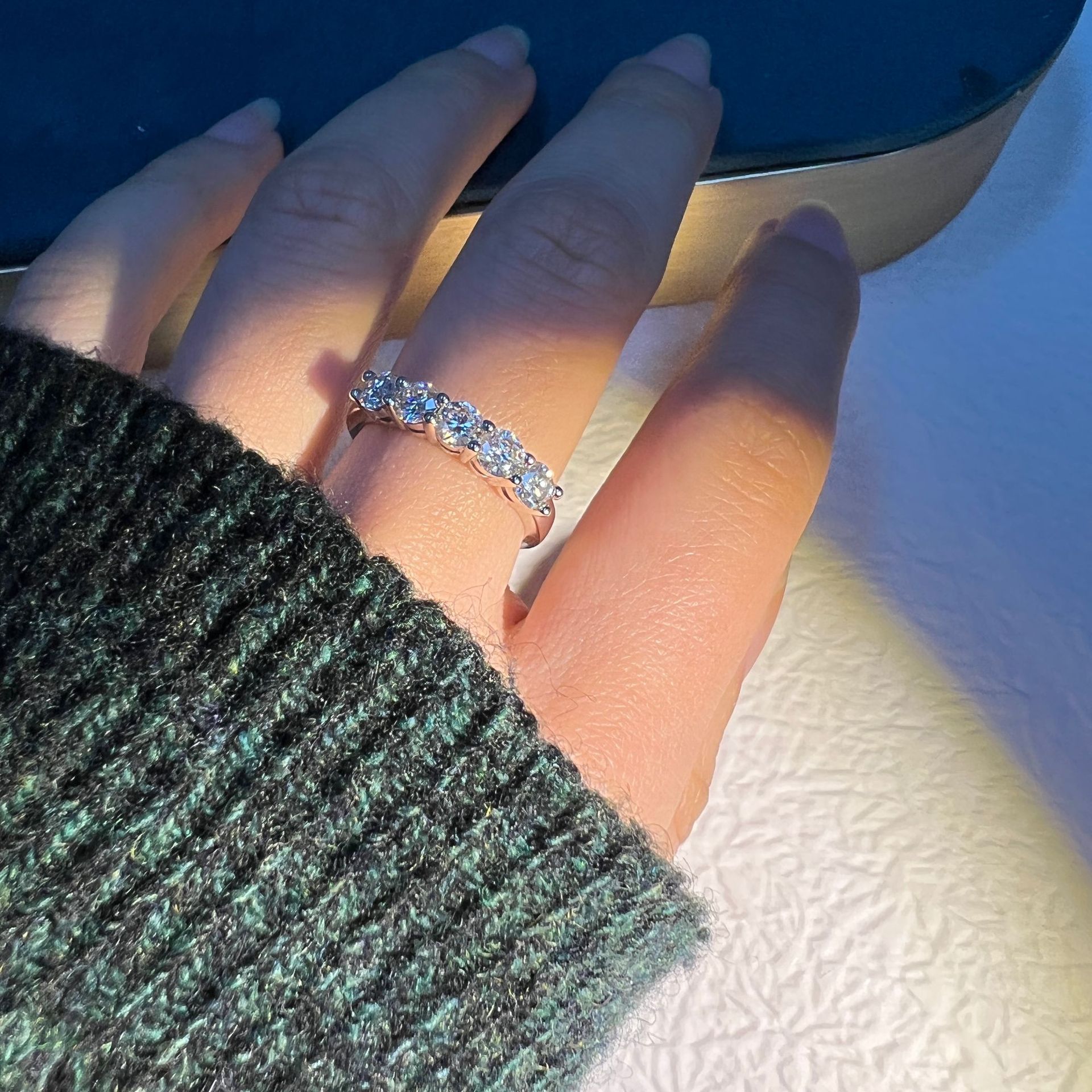 Eternity Five Row 1.5 Carat Moissanite Diamond Ring set in 18K White Gold Plated 925 Silver (GRA)