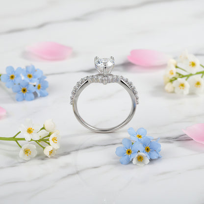 Italian Diamond Heart Design 1 Carat Moissanite Ring set in Platinum Plated 925 Silver (GRA) Capella Jewellery