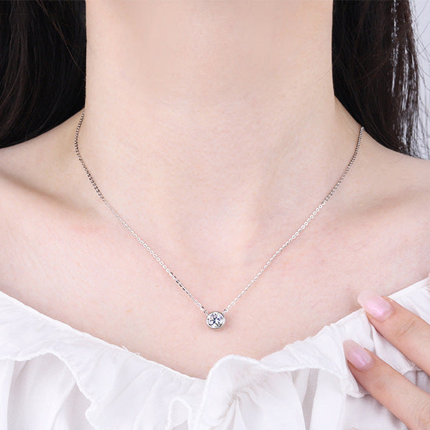 Modern Round Pendant 1 Carat Moissanite Diamond set in 18K White Gold Plated 925 Silver (GRA)