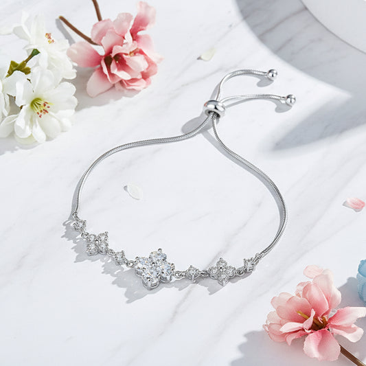Fairy Tale Floral Design Natural Zircon Gemstone Bracelet in 18K White Gold Plated 925 Silver