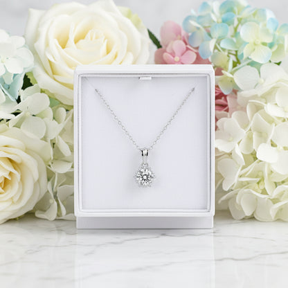 European Shining Star 1 Carat Moissanite Pendant set in 18K White Gold Plated 925 Silver (GRA) Capella Jewellery
