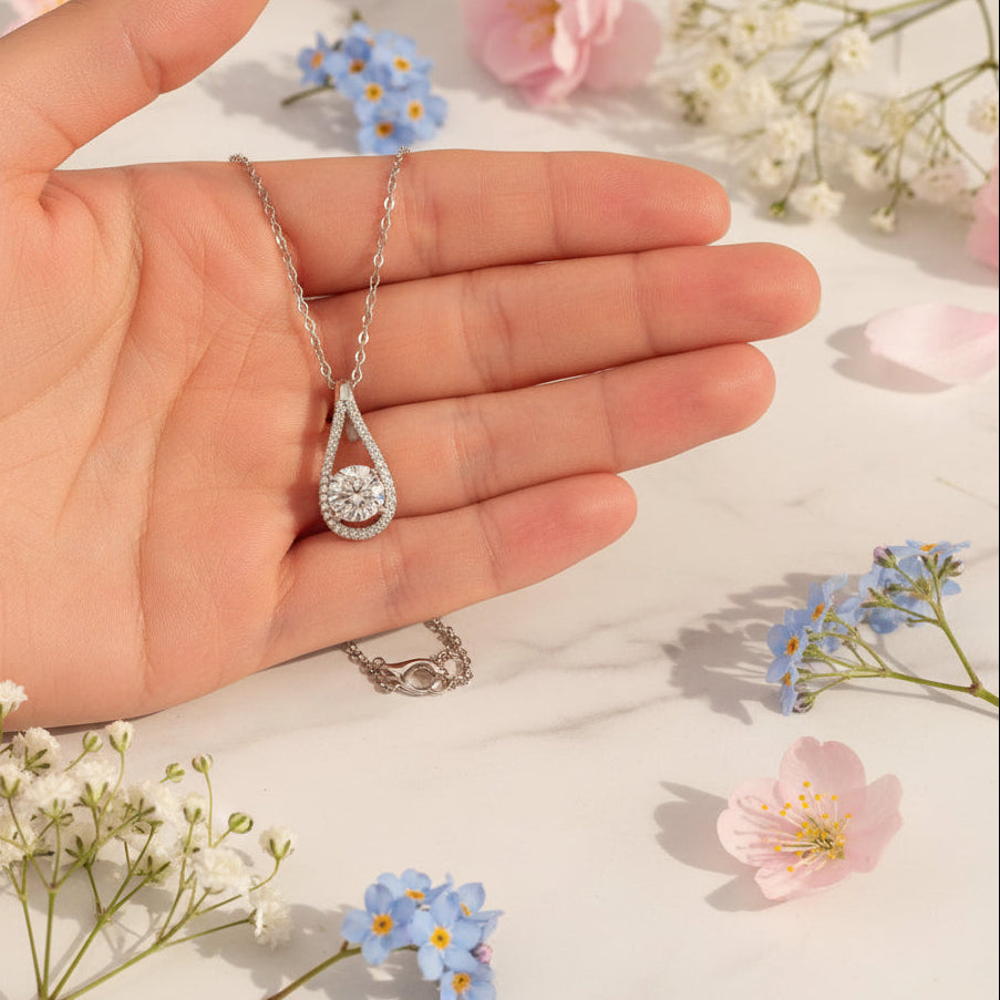 French Teardrop 2 Carat Moissanite Diamond Pendent set in 18K White Gold Plated 925 Silver (GRA)