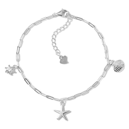 Ocean Starfish and Shell Natural Zircon Gemstone Bracelet set in 925 Sterling Silver Capella Jewellery