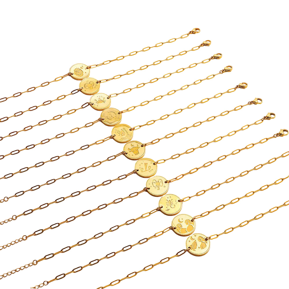 Twelve Constellation Stars Signs Micro Inlaid Natural Zircon Bracelet set in 18K Gold Plating