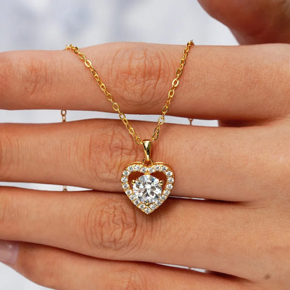 Italian Clavicle Heart 1 Carat Moissanite Pendant set in 18K Gold Plated 925 Sterling Silver (GRA) Capella Jewellery