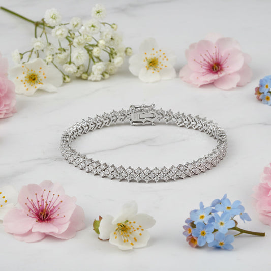 European Tennis Bracelet Row Of Full 0.2 Carat Moissanite Diamonds set in Platinum 925 Silver (GRA)
